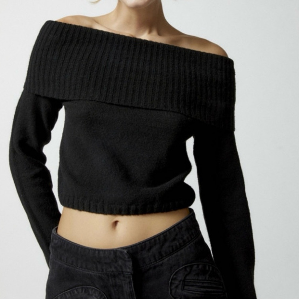 Pink Rose Fine Ribbed Knitted Off-Shoulder Sweater Top